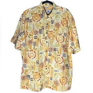 Vintage The Territory Ahead Abstract Floral Hawaiian Shirt Mens XL Yellow cotton